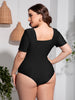 Plus Size Scoop Neck Short Sleeve One-Piece Swimsuit - LACEDUPED