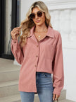 Button Up Dropped Shoulder Long Sleeve Outerwear - LACEDUPED