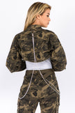 American Bazi Camouflage Cropped Jacket with Chains - LACEDUPED