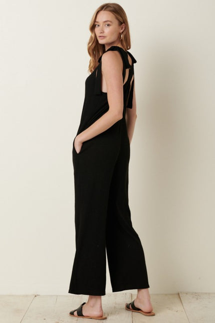 Mittoshop Rib Knit V-Neck Cross Back Jumpsuit - LACEDUPED