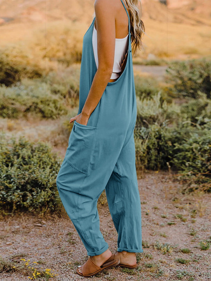 Double Take Full Size V-Neck Sleeveless Jumpsuit with Pockets - LACEDUPED