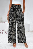 Smocked Printed Wide Leg Pants with Pockets - LACEDUPED