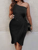 Plus Size Twisted One Shoulder Sleeveless Midi Dress