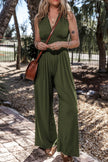 V-Neck Sleeveless Wide Leg Jumpsuit - LACEDUPED