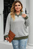 Plus Size Striped Half Snap Long Sleeve Blouse