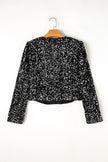 Sequin Open Front Long Sleeve Jacket - LACEDUPED