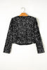 Sequin Open Front Long Sleeve Jacket - LACEDUPED