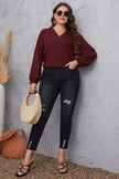 Honey Melo Apparel Plus Size V-Neck Dropped Shoulder Blouse