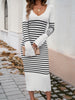 Devine Striped V-Neck Long Sleeve Sweater Dress