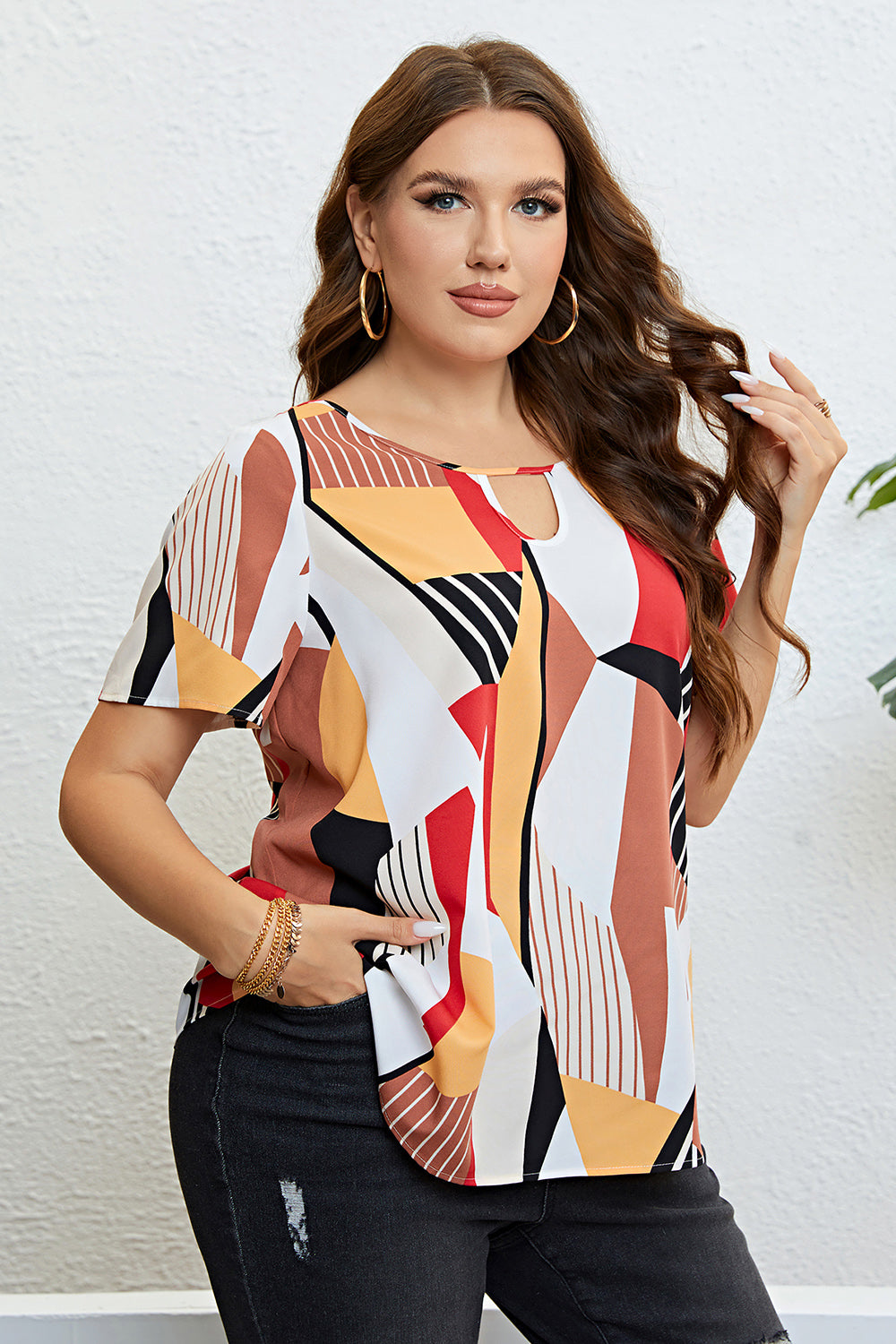 Honey Plus Size Cutout Short Sleeve Blouse