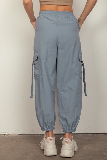 VERY J Elastic Waist Woven Cargo Pants - LACEDUPED