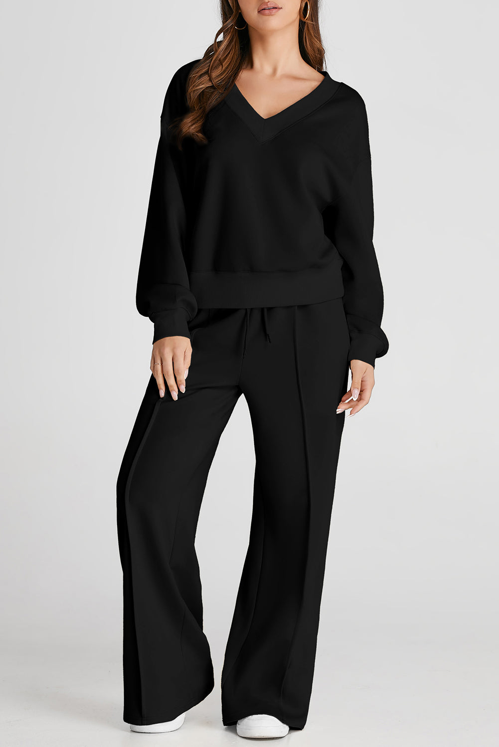 V-Neck Long Sleeve Top and Pants Active Set - LACEDUPED