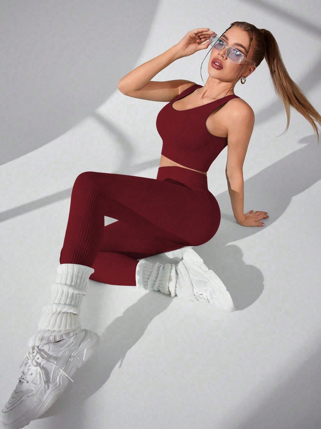 Scoop Neck Wide Strap Top and Pants Active Set - LACEDUPED