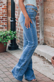 Pearl Trim High Waist Bootcut Jeans - LACEDUPED