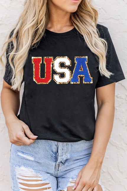 USA Round Neck Short Sleeve T-Shirt - LACEDUPED