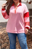 Plus Size Color Block Johnny Collar Long Sleeve Sweatshirt