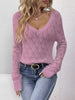 Openwork V-Neck Long Sleeve Sweater - LACEDUPED