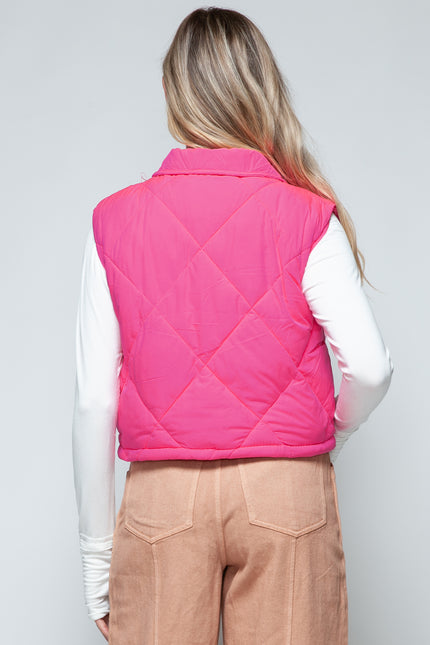 Snobbish Snap Down Quilted Crop Vest - LACEDUPED