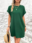 Round Neck Short Sleeve Mini Dress - LACEDUPED