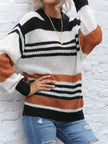 Contrast Striped Round Neck Long Sleeve Sweater - LACEDUPED