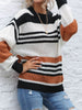 Contrast Striped Round Neck Long Sleeve Sweater - LACEDUPED