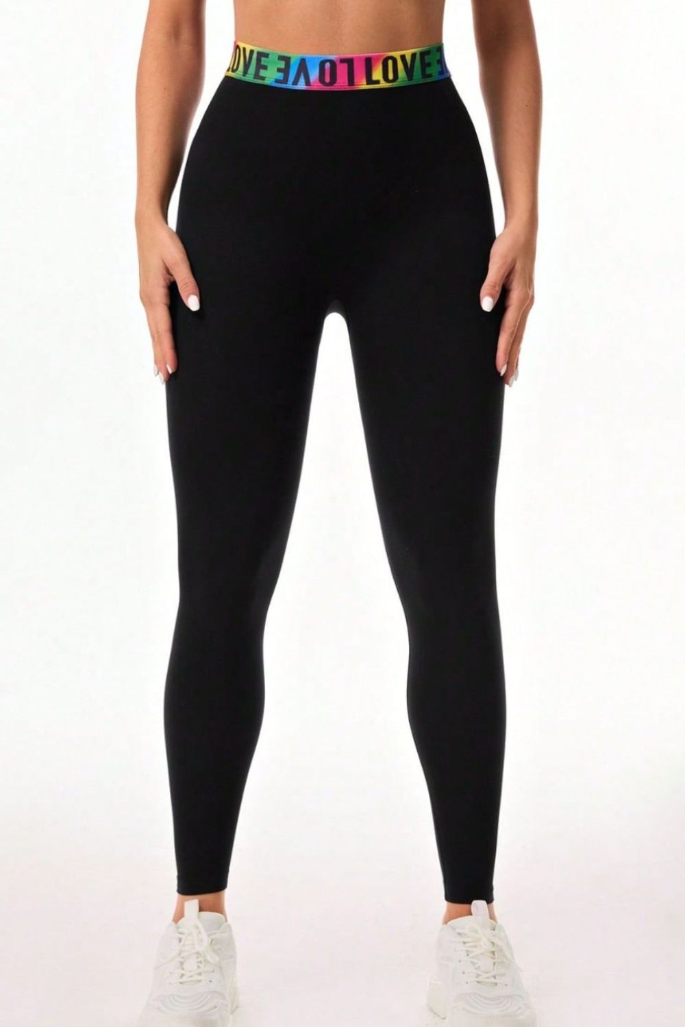 Letter Printed High Waist Active Leggings - LACEDUPED