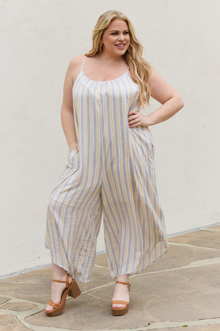 HEYSON Full Size Multi Colored Striped Jumpsuit with Pockets - LACEDUPED