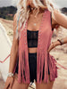 Fringe Studded Open Front Vest Coat - LACEDUPED