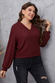 Honey Melo Apparel Plus Size V-Neck Dropped Shoulder Blouse