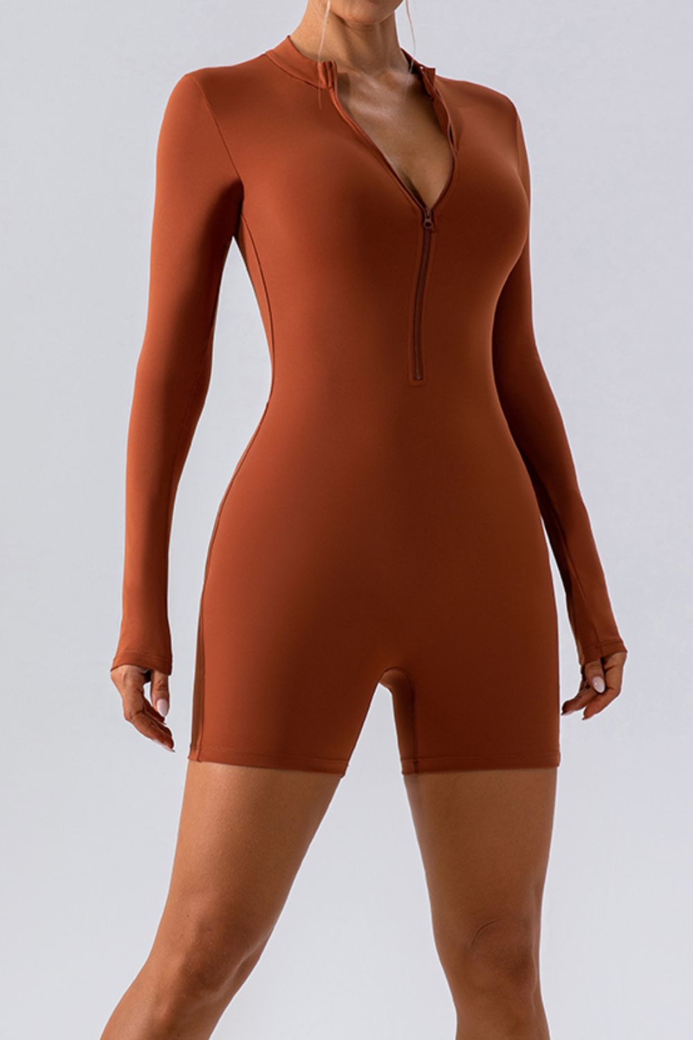 Half Zip Long Sleeve Active Romper - LACEDUPED