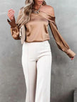 One Shoulder Long Sleeve Blouse - LACEDUPED