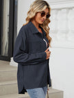 Button Up Dropped Shoulder Long Sleeve Outerwear - LACEDUPED