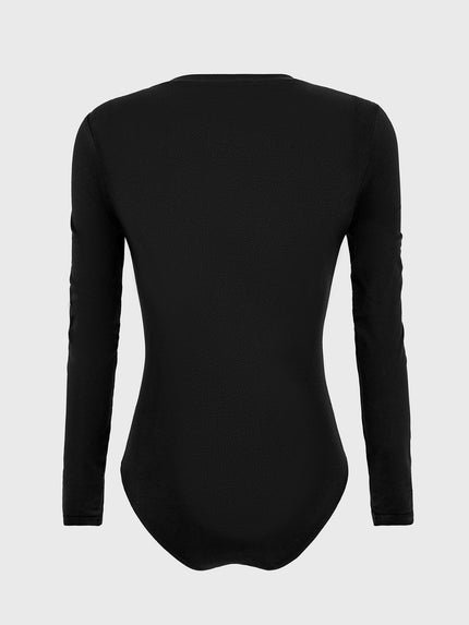 Round Neck Long Sleeve Bodysuit - LACEDUPED