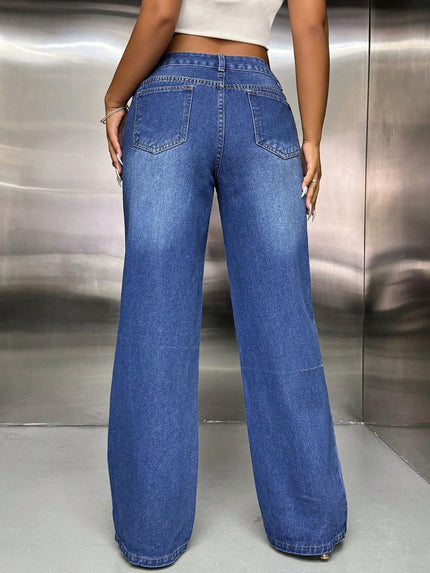 Wide Leg Jeans with Pockets - LACEDUPED