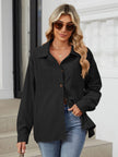 Button Up Dropped Shoulder Long Sleeve Outerwear - LACEDUPED