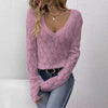 Openwork V-Neck Long Sleeve Sweater - LACEDUPED