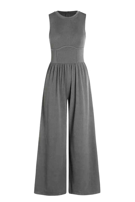 Round Neck Sleeveless Jumpsuit with Pockets - LACEDUPED