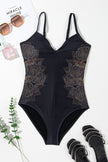 Embroidered V-Neck One-Piece Swimwear - LACEDUPED