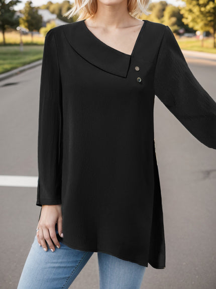 Asymmetrical Neck Long Sleeve Blouse - LACEDUPED