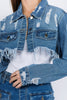 American Bazi Distressed Denim Jacket with Frayed Hem - LACEDUPED