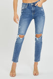 Risen Full Size High Rise Knee Distressed Skinny Jeans - LACEDUPED