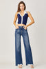 Risen Full Size High Rise Frayed Hem Wide Leg Jeans - LACEDUPED