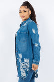 American Bazi Distressed Button Up Long Sleeve Denim Jacket - LACEDUPED