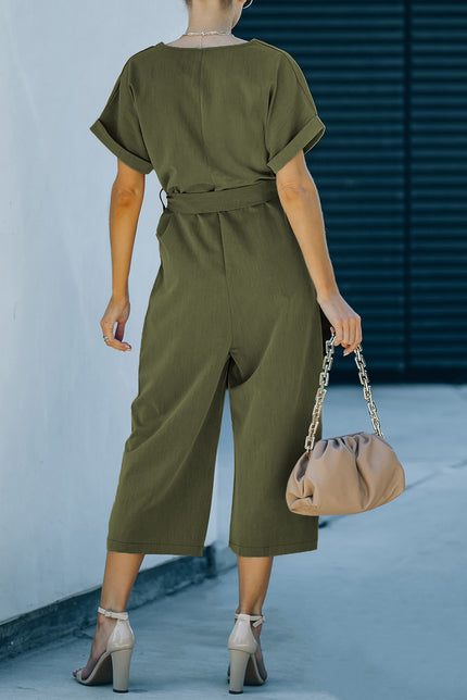 Tie-Waist Buttoned Cropped Jumpsuit - LACEDUPED