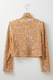 Sequin Open Front Long Sleeve Jacket - LACEDUPED