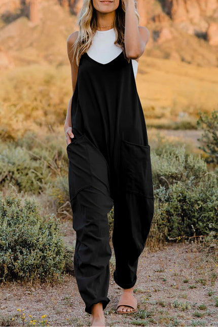 Double Take Full Size V-Neck Sleeveless Jumpsuit with Pockets - LACEDUPED