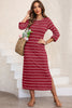 Slit Striped Round Neck Midi Dress