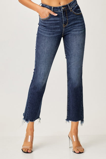 Risen Full Size Frayed Hem Cropped Straight Jeans - LACEDUPED