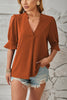 Notched Half Sleeve Blouse - LACEDUPED