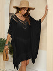 Cutout Ruffled Half Sleeve Cover-Up - LACEDUPED